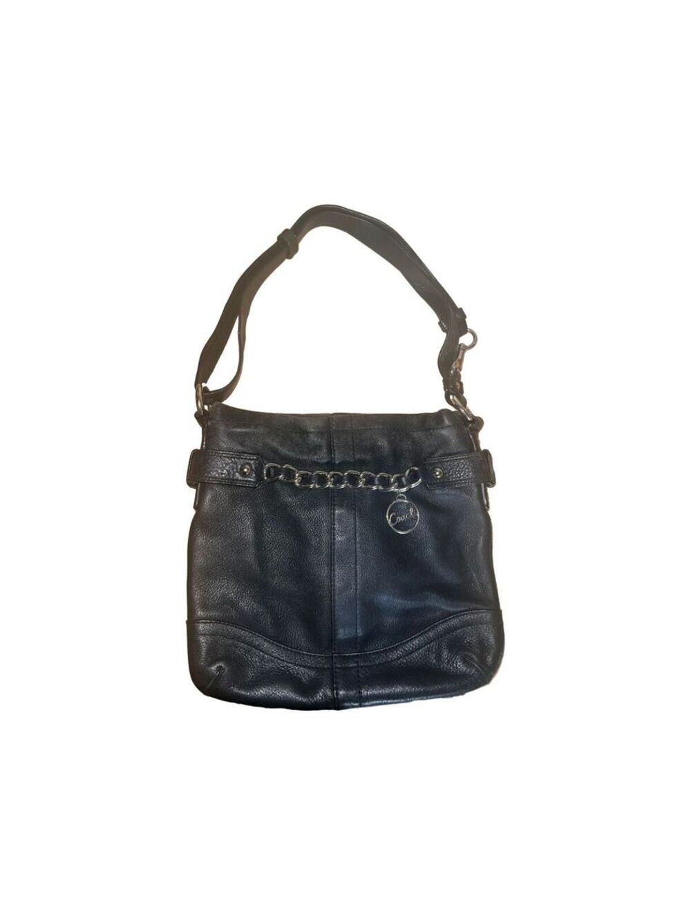 Coach Soho Black Leather Crossbody Bag Silver Logo Chain F19722